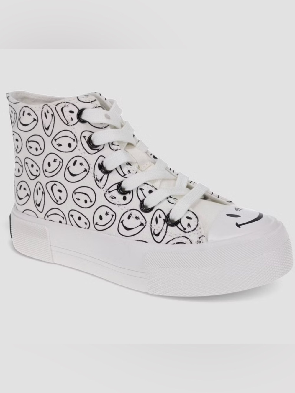 NWT Joe Boxer Kids' High Top Sneakers Sz 4 Black/White Smiley Face